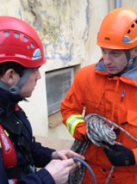 Hasiči v Třebíči zachraňovali čapí hnízdo, ve kterém rostl keř