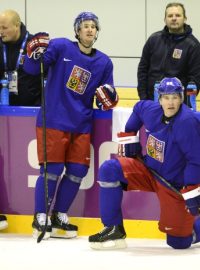 Tomáš Plekanec, Roman Červenka a Jaromír Jágr při prvním společném tréninku v Soči