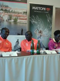 Největší favorité Olomouckého půlmaratonu (zleva) Wilson Kipsang, Denis Kimetto, Edna Kiplagatová