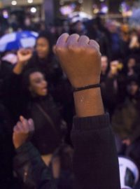 Protest demonstrantů na Black Friday (Černý pátek) v Seattlu