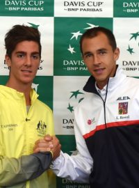 Utkání Davis Cupu ČR - Austrálie rozehraje Thanasi Kokkinakis (vlevo) a Lukáš Rosol