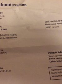 Reklama vypadající jako faktura, kterou někteří lidé na Vysočině objevili ve schránkách