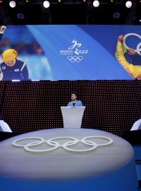 Čínská vicepremiérka Liu Yandong během svého proslovu k Mezinárodnímu olympijskému výboru v  Kuala Lumpuru