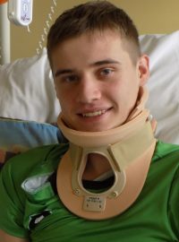 Dominik Skořepa, který ochrnul při autonehodě cestou na hokejový trénink