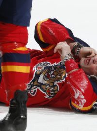 Jaromír Jágr krátce poté, co jej hokejkou trefil do obličeje hráč Ottawy