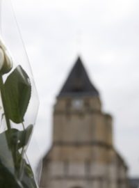 Růže před kostelem Saint-Étienne-du-Rouvray