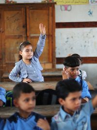 Palestinské děti ve škole v Pásmu Gazy
