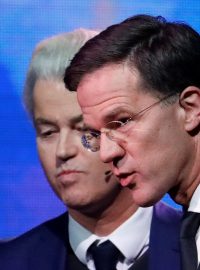 Političtí lídři Geert Wilders (PVV) a Mark Rutte (VVD)