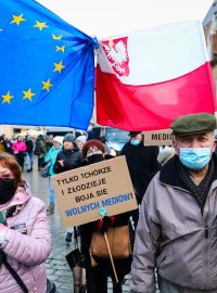 Protest za svobodu médií v Krakově