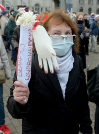 Protesty v Minsku s nápisy v běloruštině