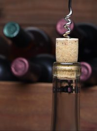 Víno, láhve, vývrtka (ilustrační foto)