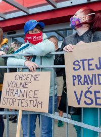 Protesty pendlerů na hraničním přechodu Folmava