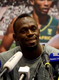 Usain Bolt při tiskové konferenci před Zlatou tretrou