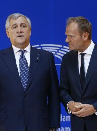 Předseda Evropské komise Juncker, předseda Evropského parlamentu Tajani a předseda Rady Evropy Tusk