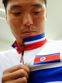 Severokorejský fotbalista Kim Song-gi během interview s Reuters v Tokiu.