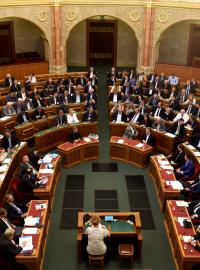 Maďarští poslanci před hlasováním o zákoně &quot;Stop Soros&quot;.