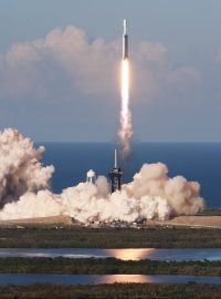 Start rakety Falcon Heavy společnosti Space X Elona Muska.