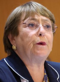 Vysoká komisařka OSN pro lidská práva Michelle Bacheletová na zasedání Rady OSN v Ženevě
