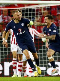 Milan Petržela ze Slovácka slaví gól, který vstřelil do sítě Kolína nad Rýnem