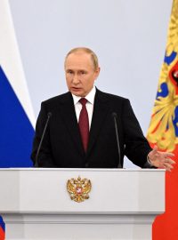 Ruský prezident Vladimir Putin během projevu k připojení čtveřice regionů Ukrajiny