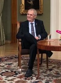 Prezident Miloš Zeman během natáčení pořadu Týden s prezidentem na TV Barrandov