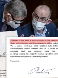Ukázka z dopisů, které posílal premiér Andrej Babiš (ANO) tehdejšímu ministrovi zdravotnictví Janu Blatnému