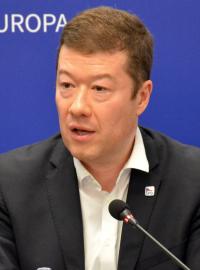 Tomio Okamura na tiskové konferenci SPD