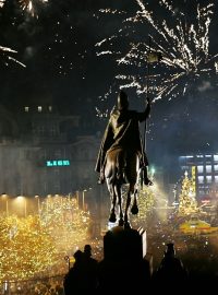 Novoroční oslavy v Praze na Václavském náměstí