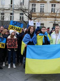 Protest proti ruskému vpádu na Ukrajinu v Praze