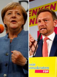 Zleva: Angela Merkelová (CDU/CSU), Christian Lindner (FDP), Martin Schulz (SPD) a Jörg Meuthen (AfD)