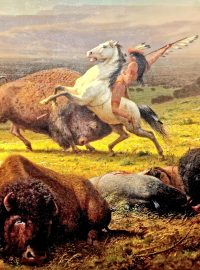 Obraz z muzea připomínající vyhlazení bizonů