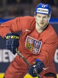 Vladimír Sobotka na tréninku hokejové reprezentace před nedělním duelem s Francií.