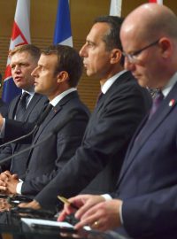 Robert Fico, Emmanuel Macron, Christian Kern a Bohuslav Sobotka na setkání v rakouském Salcburku