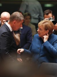 Premiér Andrej Babiš (ANO) a německá kancléřka Angela Merkelová v Bruselu, 17. října 2018