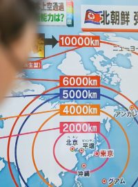 Grafika japonské televize znázorňující úterní raketový test KLDR.