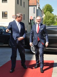 Petr Fiala a bavorský premiér Markus Söder v Řeznu