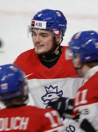 Čeští juniorští hokejisté slaví gól