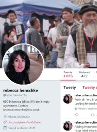 Twitterový účet britské novinářky, který pobouřil indonéskou armádu