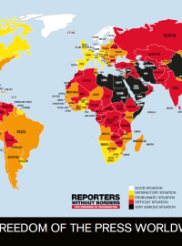Mapa, která ukazuje, jak svobodná jsou podle Reportérů bez hranic v roce 2019 média v zemích po celém světě.